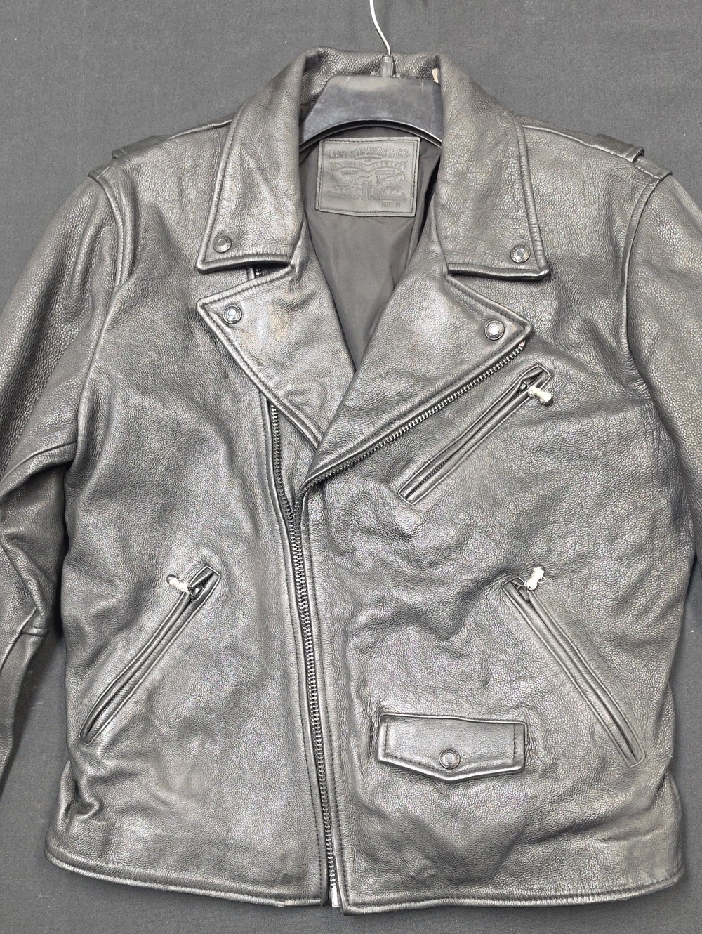 Women's Levis Black Leather Biker Jacket - Classic Asymmetrical Zip